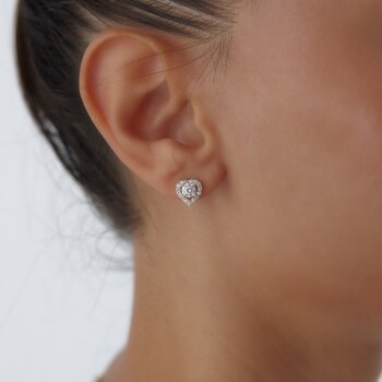 Frame Taşlı Kalp Küpe - Koçak