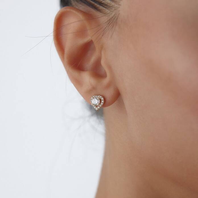 Frame Taşlı Kalp Küpe - 2