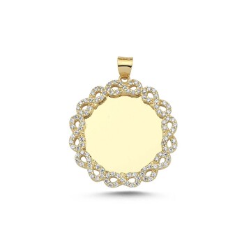 Full Taşlı Zincir Çerçeve Plaka Kolye Ucu - Koçak