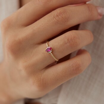 Fuşya Markiz Taşlı Yüzük - Mazal