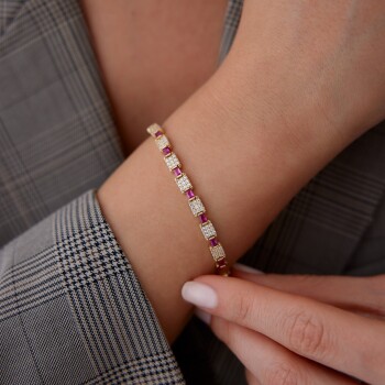 Fuşya Taşlı Kare Bileklik - Garo (1)