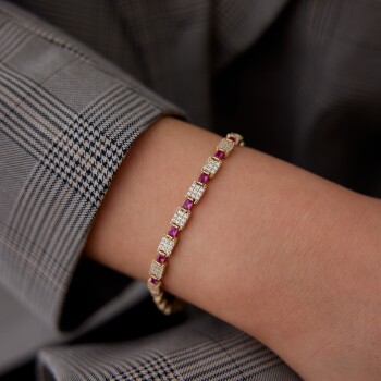 Fuşya Taşlı Kare Bileklik - Garo