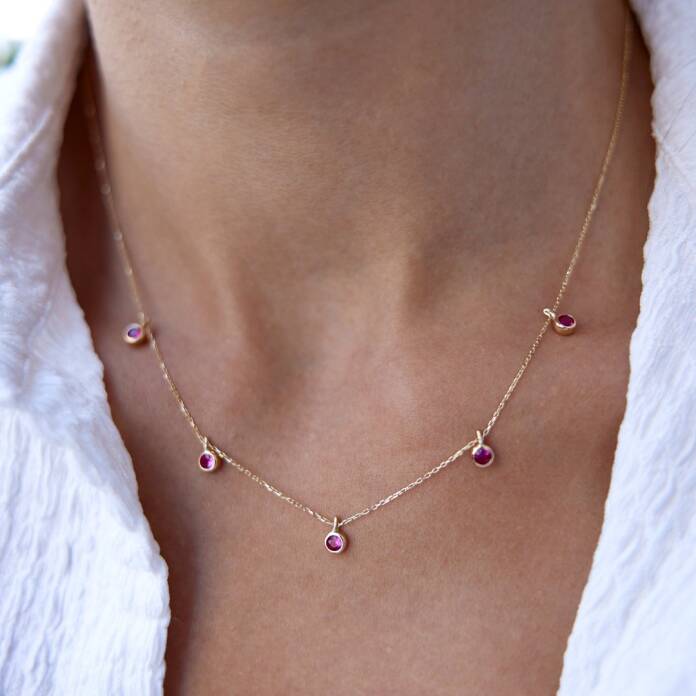 Fuşya Taşlı Kolye - 1