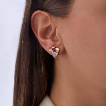 Fuşya Taşlı Üçgen Tasarım Küpe - Rayna