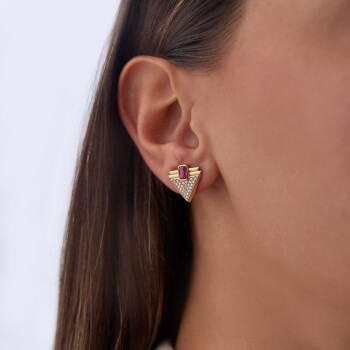 Fuşya Taşlı Üçgen Tasarım Küpe - Rayna (1)