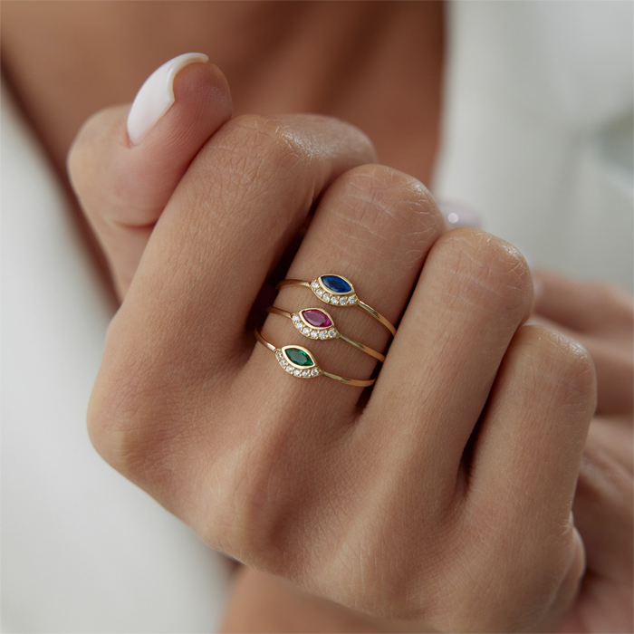 Green Kirpikli Göz Yüzük - Rayna (1)