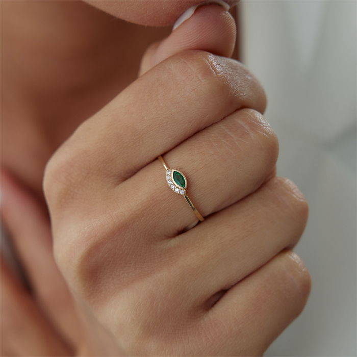 Green Kirpikli Göz Yüzük - Rayna