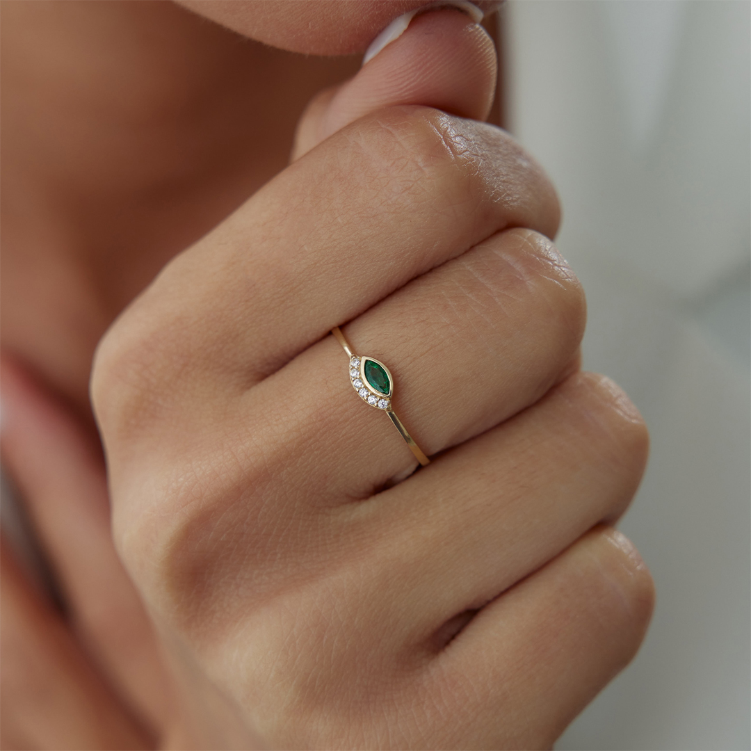 Green Kirpikli Göz Yüzük - 1