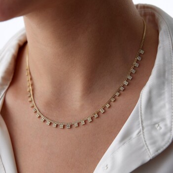 Gurmet Zincire Kare Taşlı Kolye - MİST (1)