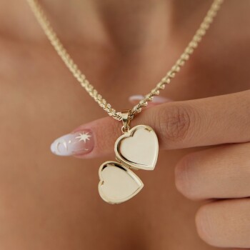 Halat Zincirli Kapaklı Kalp Kolye - Özçelik (1)