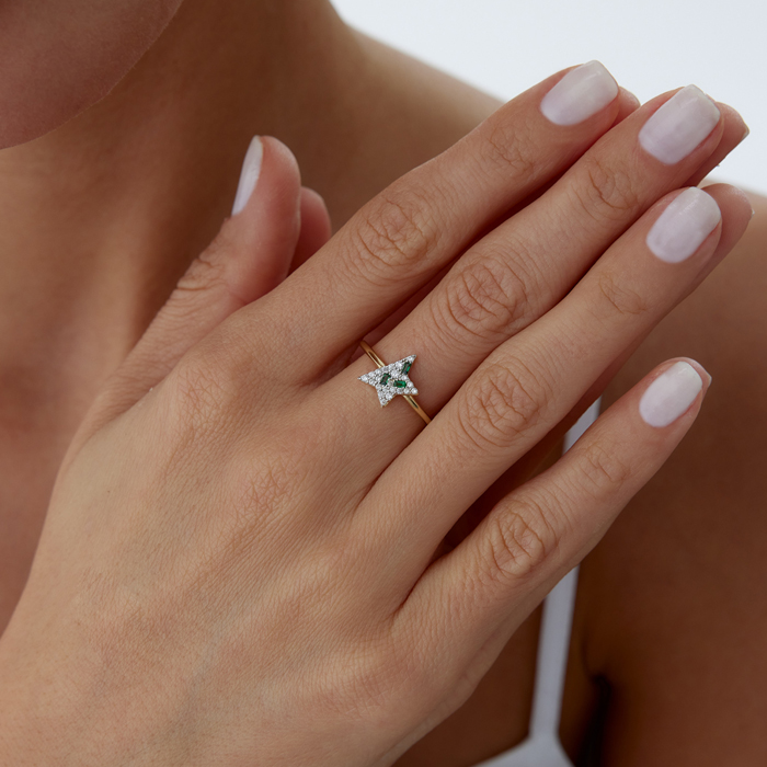 Half Star Green Baget Yüzük - Cemart (1)