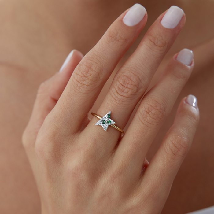 Half Star Green Baget Yüzük - Cemart