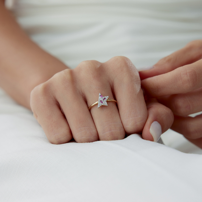 Half Star Pink Baget Yüzük - Rayna (1)