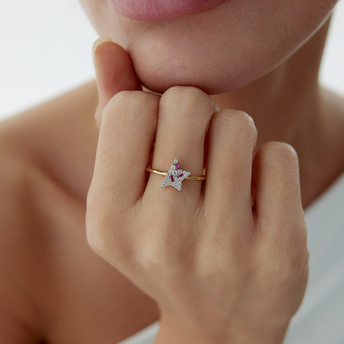 Half Star Pink Baget Yüzük - Rayna