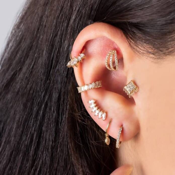 Halkalı Dokuz Taşlı Tragus Piercing - 2