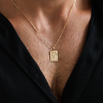 Harfli Plaka Erkek Kolye - Koçak