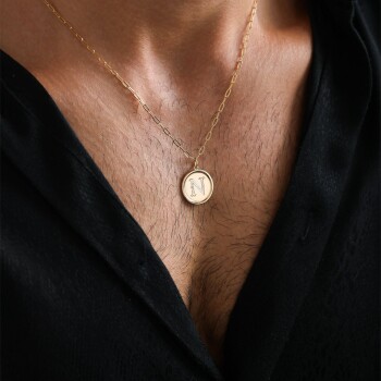 Harfli Yuvarlak Plaka Erkek Kolye - Koçak