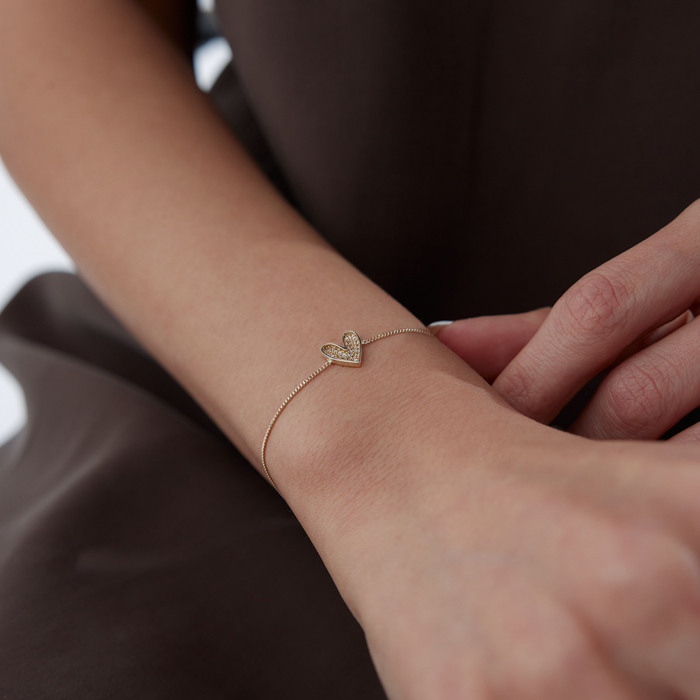 Hollow Taşlı Kalp Bileklik - 2
