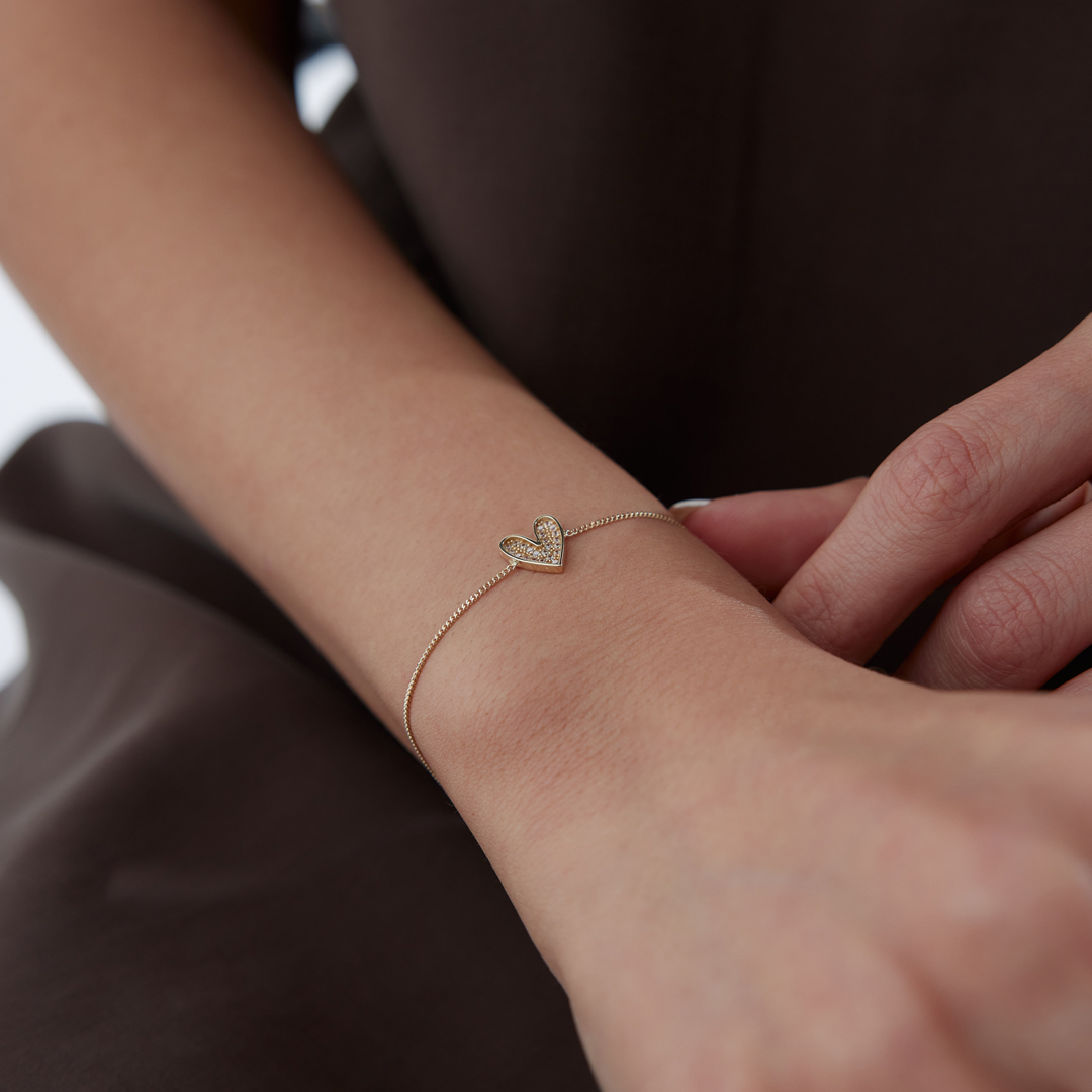 Hollow Taşlı Kalp Bileklik - 2