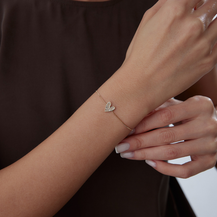 Hollow Taşlı Kalp Bileklik - Rayna