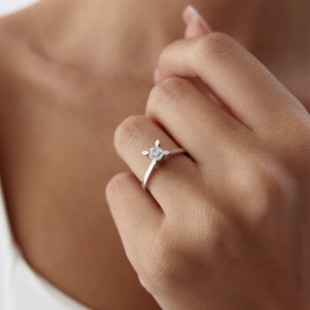 HRD Sertifikalı 0.50 Ct Markiz Tırnak Pırlanta Tektaş Yüzük - Siempre (1)