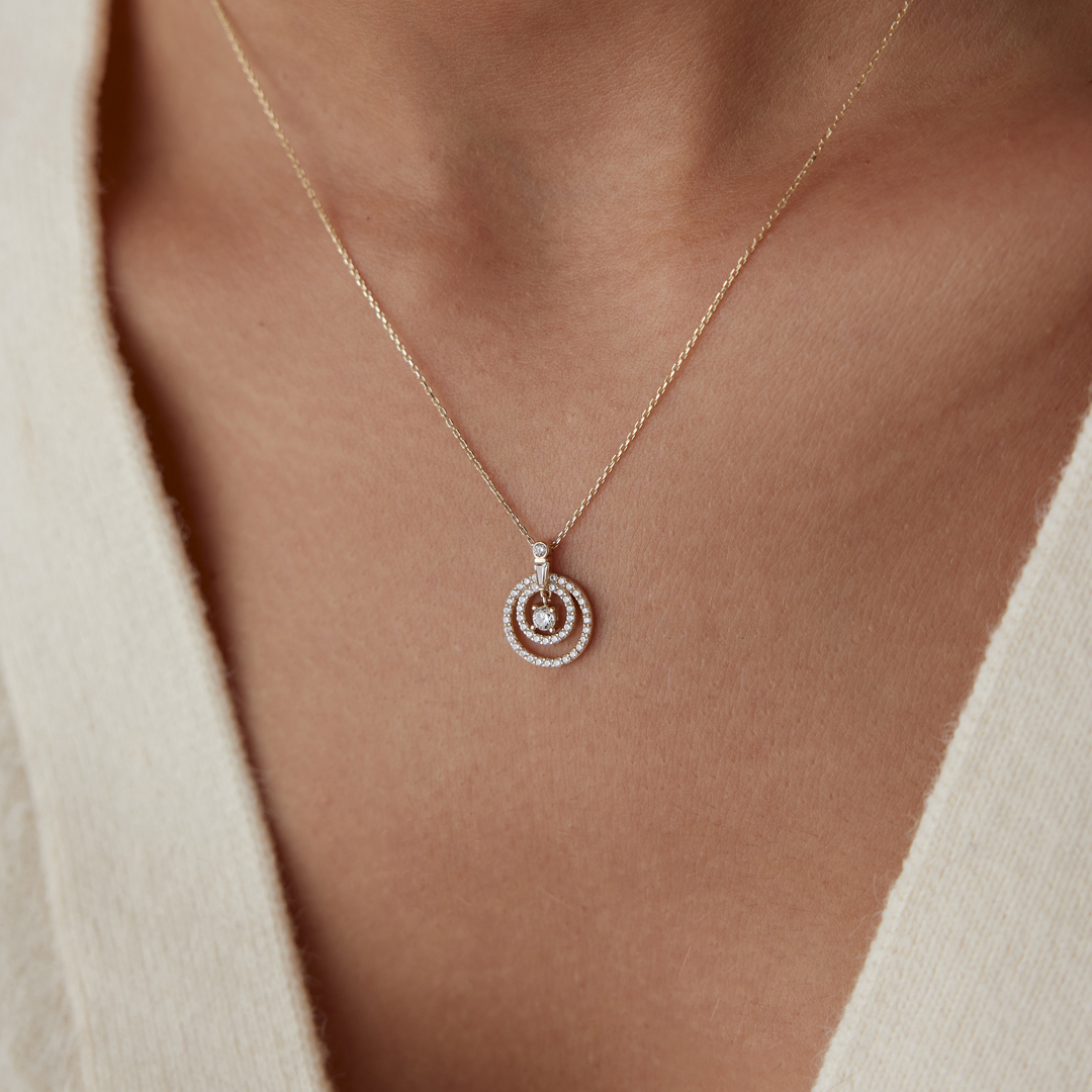 İç İçe Taşlı Halka Kolye - 1