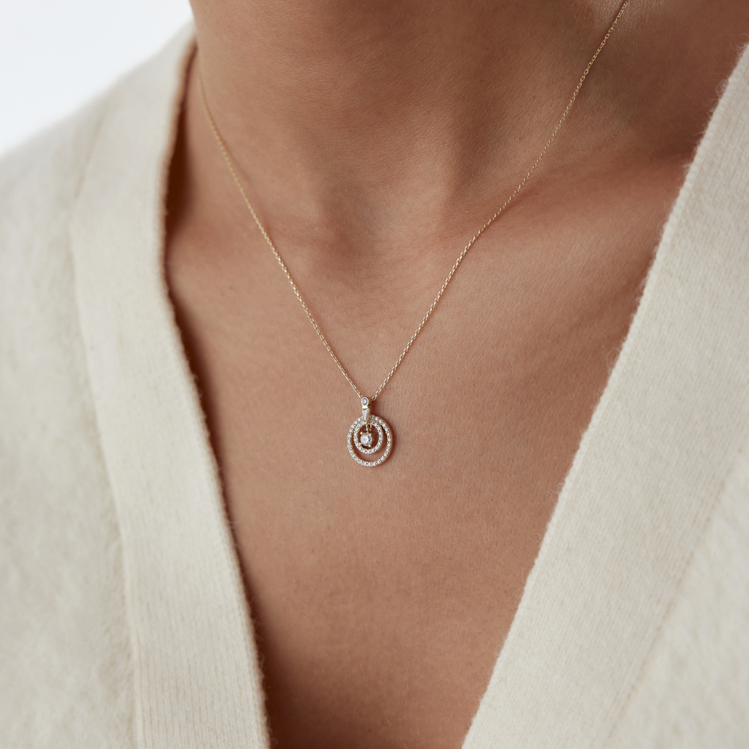 İç İçe Taşlı Halka Kolye - 2