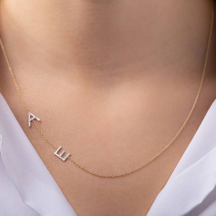 İki Harfli Taşlı kolye - 1