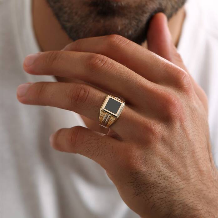İki Renkli Kare Kesim Şövalye Erkek Yüzük - 1
