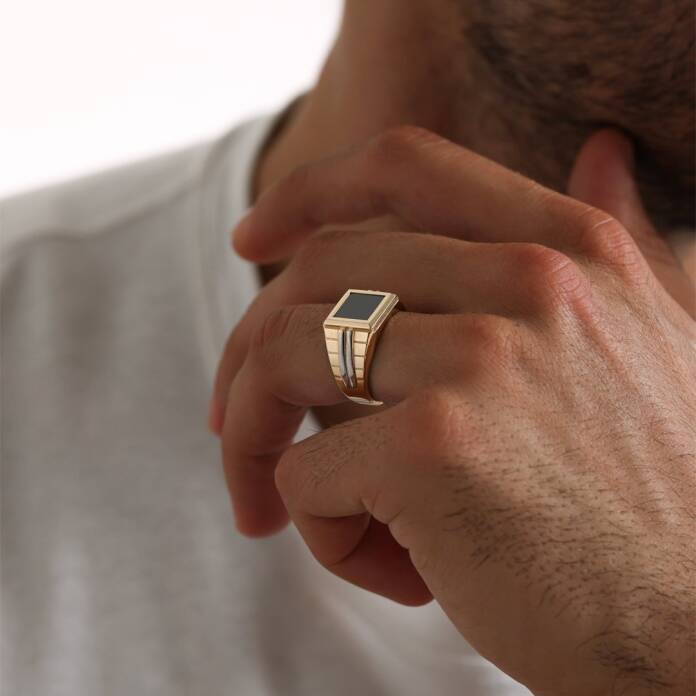 İki Renkli Kare Kesim Şövalye Erkek Yüzük - 2
