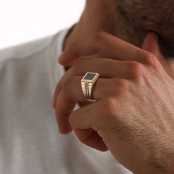 İki Renkli Kare Kesim Şövalye Erkek Yüzük - Koçak (1)