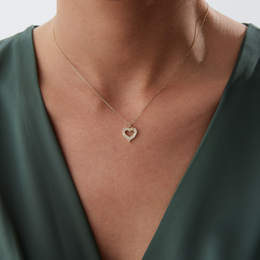 İki Sıra Taşlı Kalp Kolye - 1
