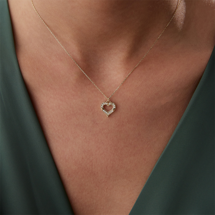 İki Sıra Taşlı Kalp Kolye - Alen (1)