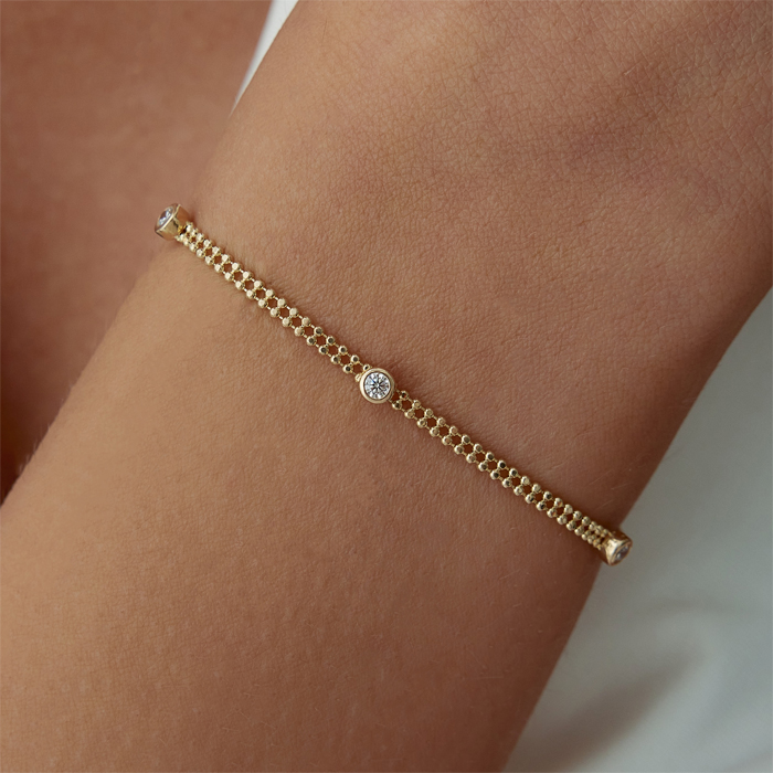 İki Sıra Toplu Tektaş Bileklik - RİTİM (1)