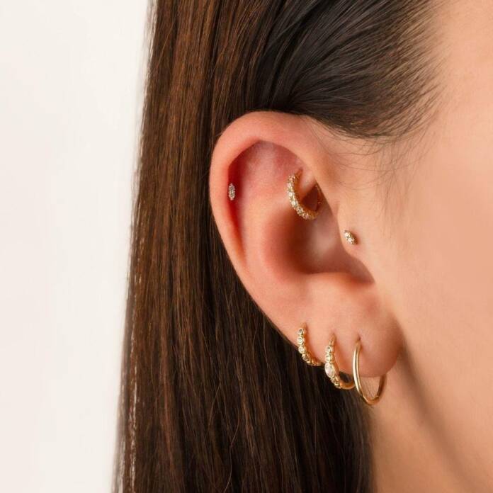 İki Taşlı Minimal Tragus Piercing - 2