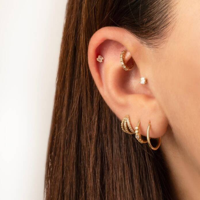 İkili Baget Taşlı Tragus Piercing - 2