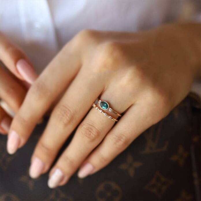 İkili Green Oval Yüzük - 1