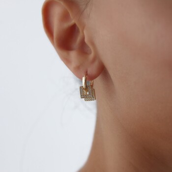 İkili Kare Taşlı Küpe - Koçak