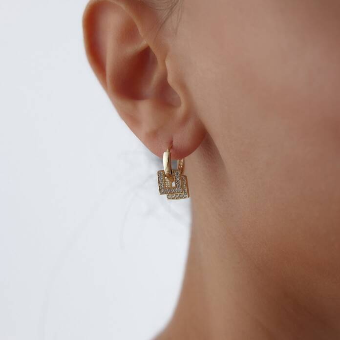 İkili Kare Taşlı Küpe - 1