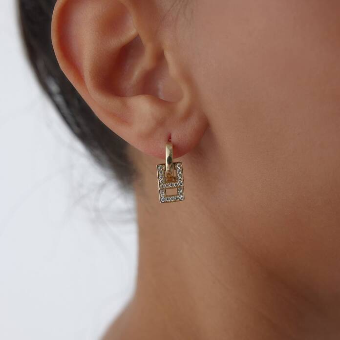 İkili Kare Taşlı Küpe - 2