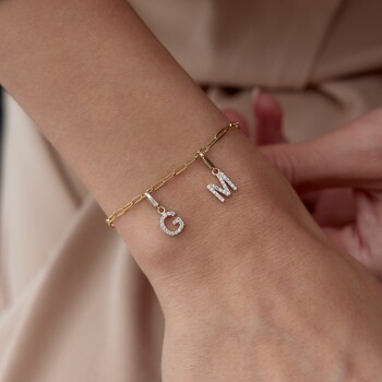 İkili Taşlı Charm Harf Bileklik - RİTİM