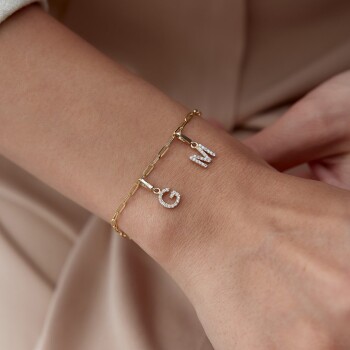 İkili Taşlı Charm Harf Bileklik - RİTİM (1)