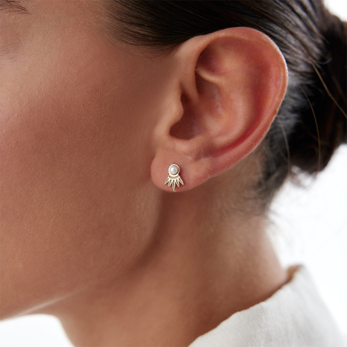 İnci Yelpaze Vidalı Küpe - Rayna