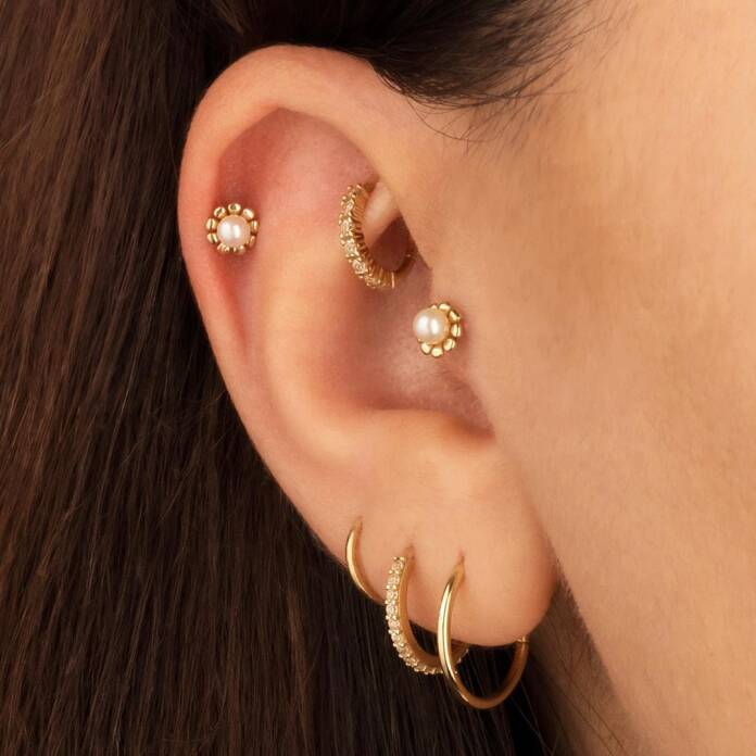 İncili Çiçek Tragus Piercing - 2
