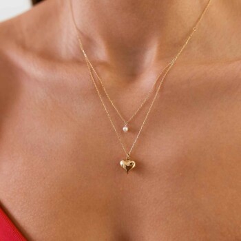 İncili Kalp İkili Kolye - Rayna