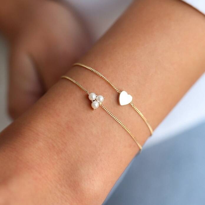 İncili Kalpli İkili Bileklik - 1