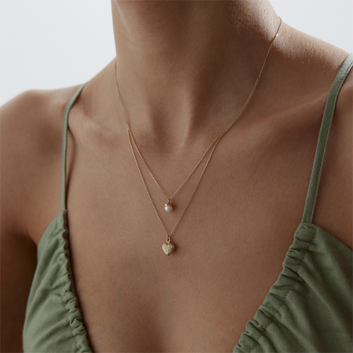 İncili Midye Kalp Kolye - Rayna