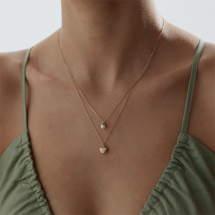 İncili Midye Kalp Kolye - 3