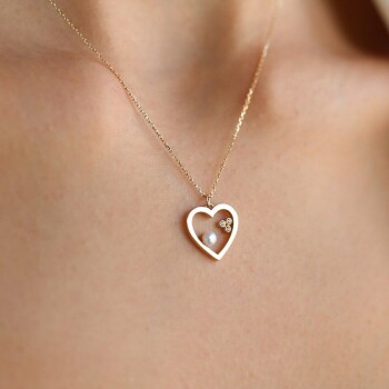 İncili Taşlı Kalp Kolye - Rayna