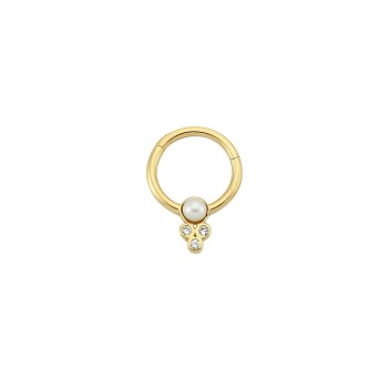 İncili Üç Taşlı Helix Piercing - Dianora